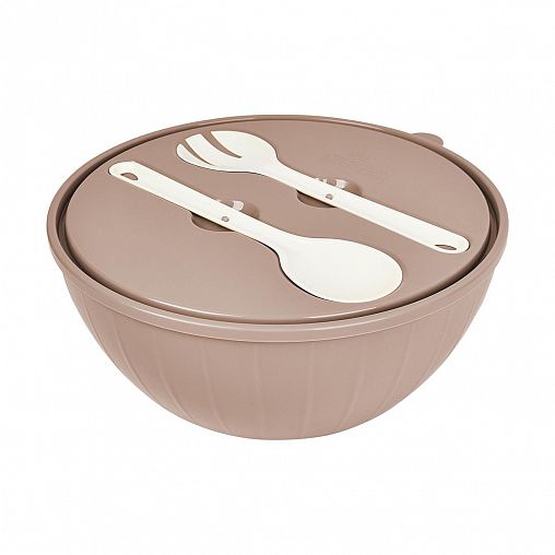 Салатник пластиковый Sugar&Spice Vanilla, с приборами и крышкой, 30,4 x 28,1 x 11,3 см, 5 л, латте фото