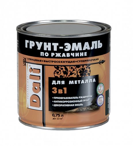 Грунт-эмаль по ржавчине Dali 3 в 1, глянцевая, 0,75 л, RAL 7024, серый графит фото
