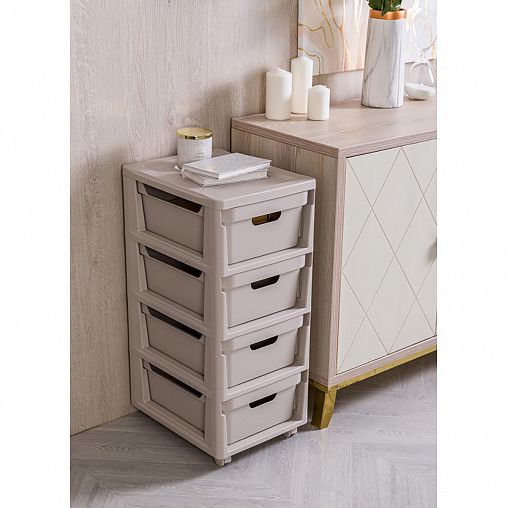 Комод четырехсекционный на колесах Econova Luxe, 300 x 385 x 690 мм, серый фото