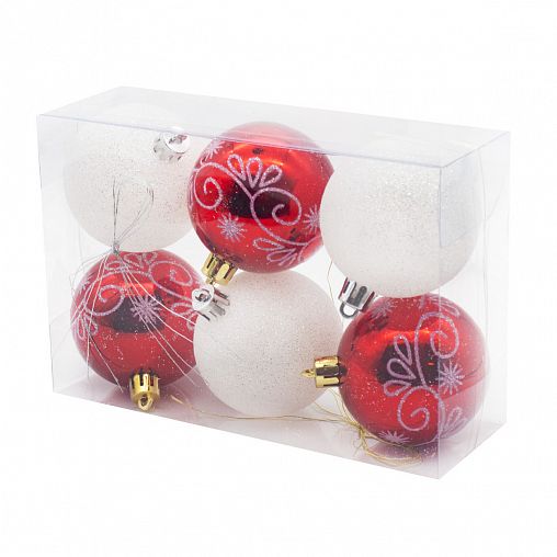 Набор елочных шаров, d 6 см, 6 шт, белый/красный фото