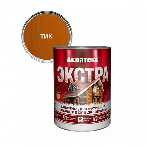 Защитно-декоративное покрытие для дерева Акватекс Экстра, полуглянцевое, 0,8 л, тик фото