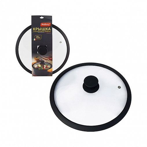 Крышка стеклянная Mallony Cappello, силиконовый ободок, паровыпуск, 28 см фото