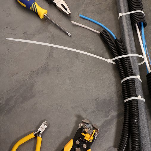 Хомут-стяжка Rexant, нейлон, 4,8 x 400 мм, 100 шт, белый фото