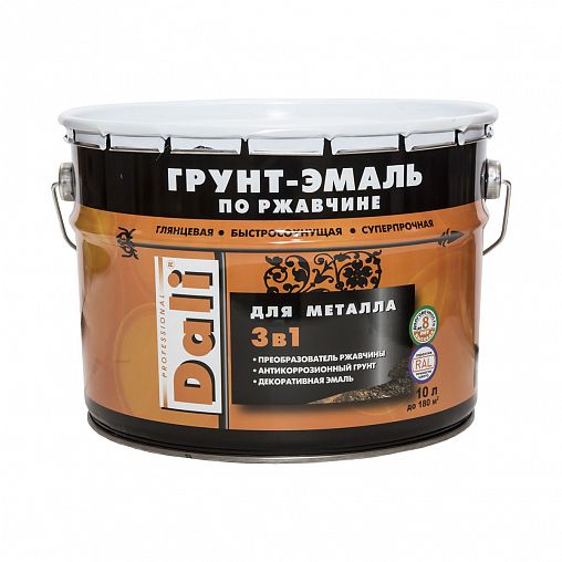 Грунт-эмаль по ржавчине Dali 3 в 1, глянцевая, 10 л, RAL 2004, оранжевая фото