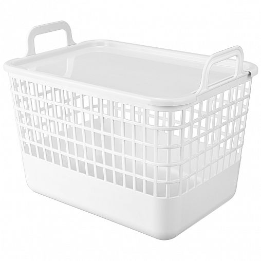 Корзина с крышкой и ручками Бытпласт Kobo, 32 x 22,4 x 25,5 см, белая фото