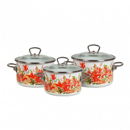 Набор эмалированных кастрюль Vitross Lilianna, 6 предметов (2, 3, 4 л, крышки) фото