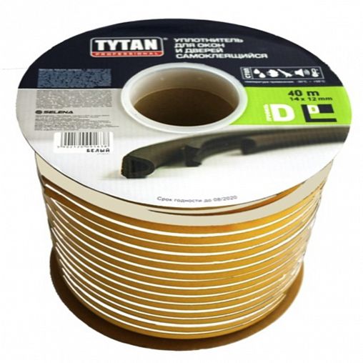 Уплотнитель для окон D-профиль Tytan Professional, 14 x 12 мм, бухта 40 м, белый фото