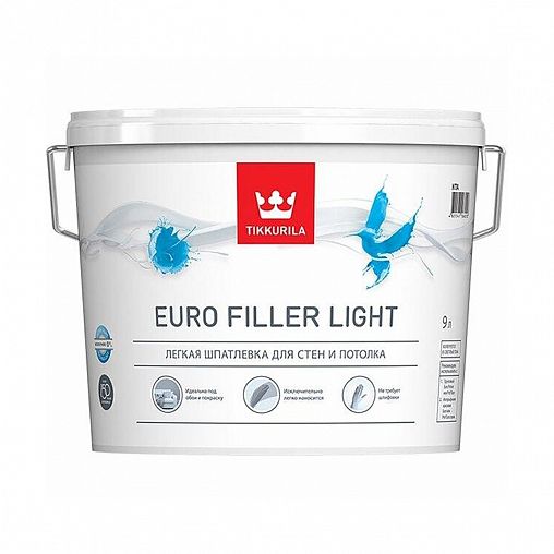 Шпатлевка легкая для стен и потолка Euro Filler Light TIKKURILA 9 л белая (база KTA) фото