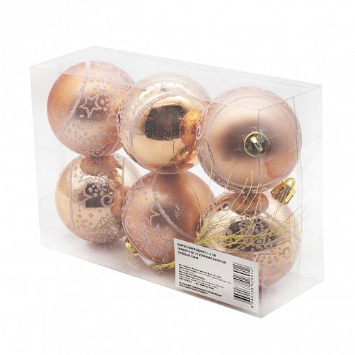 Набор елочных шаров, с узорами, d 6 см, 6 шт, золото фото