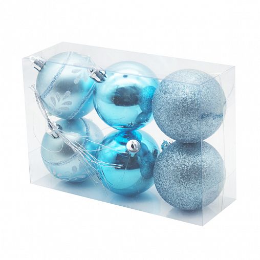 Набор елочных шаров, d 6 см, 6 шт, голубой фото