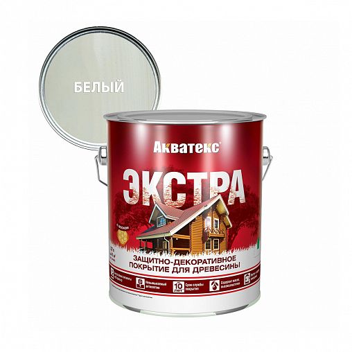 Защитно-декоративное покрытие для дерева Акватекс Экстра, полуглянцевое, 2,7 л, белое фото
