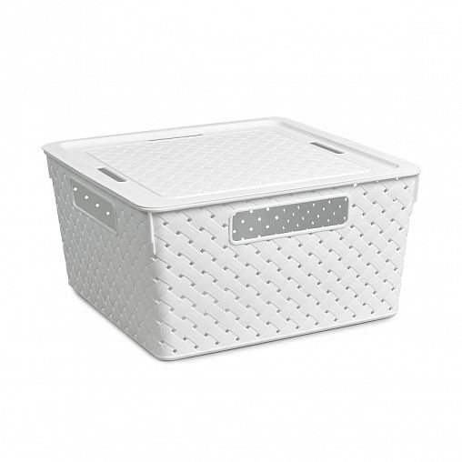 Корзина для хранения Violet Береста, с крышкой, 29,4 x 29,4 x 15,1 см, белая фото