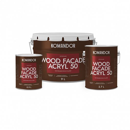 Краска для деревянных фасадов Komandor Wood Facade Acryl 50, полуглянцевая, база C, бесцветная, 9 л фото