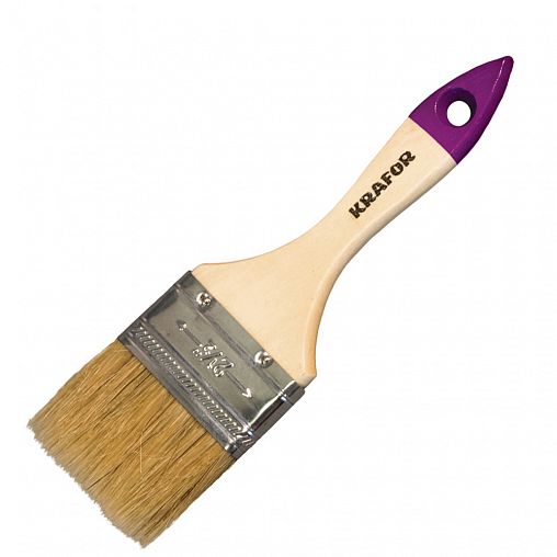 Кисть плоская Krafor №1, натуральная щетина, деревянная ручка, 25 мм фото