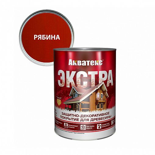 Защитно-декоративное покрытие для дерева Акватекс Экстра, полуглянцевое, 0,8 л, рябина фото