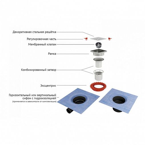 Трап для душа Berges Zentrum Uno, 100 x 100 мм, S-сифон боковой, нержавеющая сталь, матовый хром фото