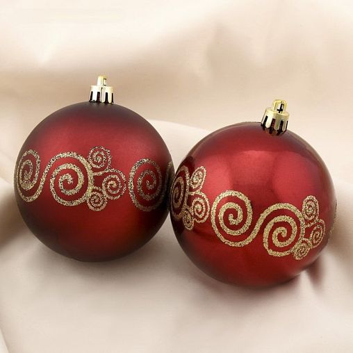 Набор елочных шаров Зимнее волшебство Дуал завитки, d 8 см, 2 шт, красно-золотой фото