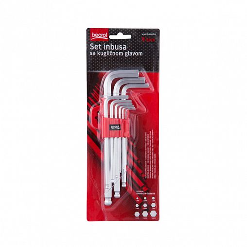 Ключи шестигранные с шаром Beorol HEX, удлиненные, 1,5 - 10 мм, набор 9 шт фото