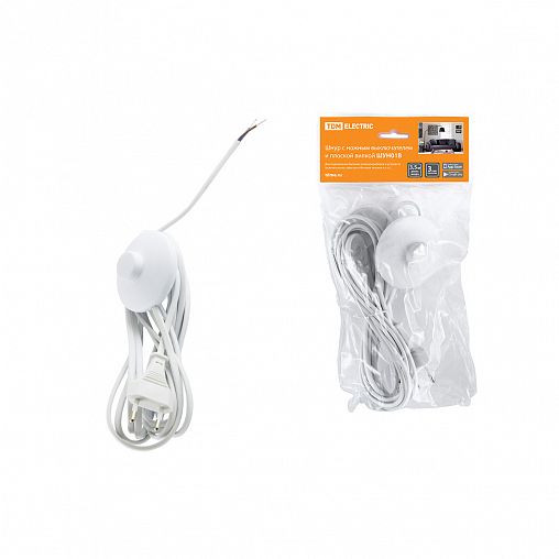 Шнур Tdm Electric ШУН01В ШВВП, с ножным выключателем и плоской вилкой, 2 x 0,75 мм², 3,5 м, белый фото