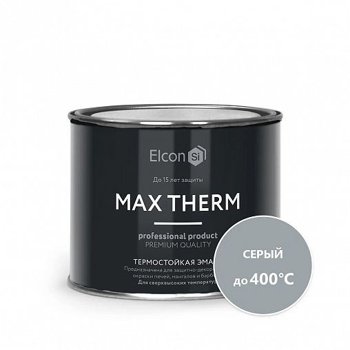 Эмаль термостойкая Elcon Max Therm, до +400 °С, 0,4 кг, серая фото