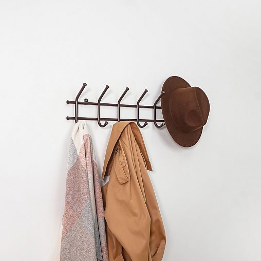 Вешалка настенная ЗМИ Норма 7, 7 крючков, 70,5 x 8 x 16,8 см, коричневая фото