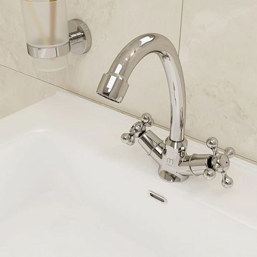 Смеситель для раковины с поворотным изливом Milardo Duplex DUPSB00M01, двухвентильный, хром фото