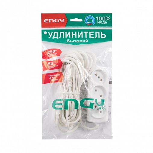 Удлинитель Engy Премиум, ПВС 2 x 0,75 мм, 3 розетки, 7 м, белый фото
