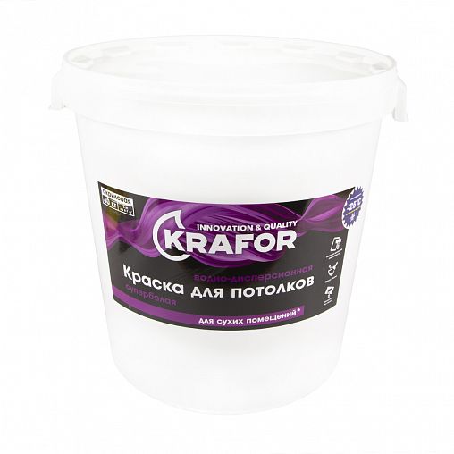 Краска водно-дисперсионная для потолков Krafor, матовая, 40 кг, супербелая фото