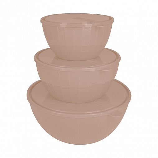 Набор пластиковых салатников Sugar&Spice Vanilla, с крышками, 3 шт (1,7 л, 2,8 л, 5 л), латте фото