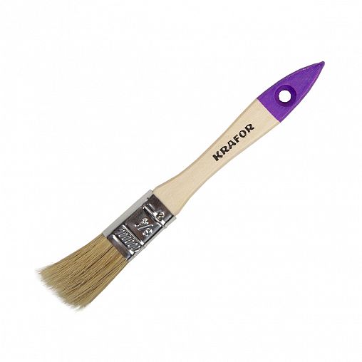 Кисть плоская Krafor №0,75, натуральная щетина, деревянная ручка, 20 мм фото