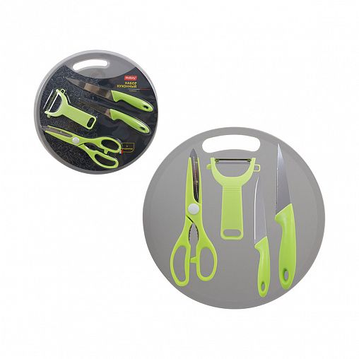 Набор кухонный Mallony Classico, 5 предметов (2 ножа, ножницы, овощечистка, доска разделочная) фото