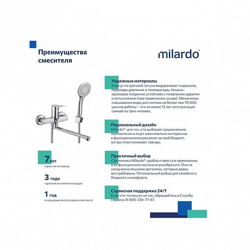 Смеситель для ванны с душем Milardo Demi DEMSB02M02, хром фото