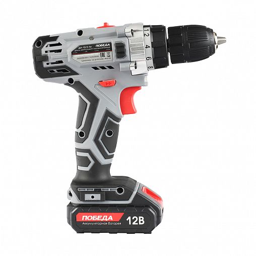 Дрель-шуруповерт аккумуляторная Победа ДА-12/2 Ли, 12 В, 2 x 2,2 Ач Li-ion, с 2 АКБ и ЗУ фото