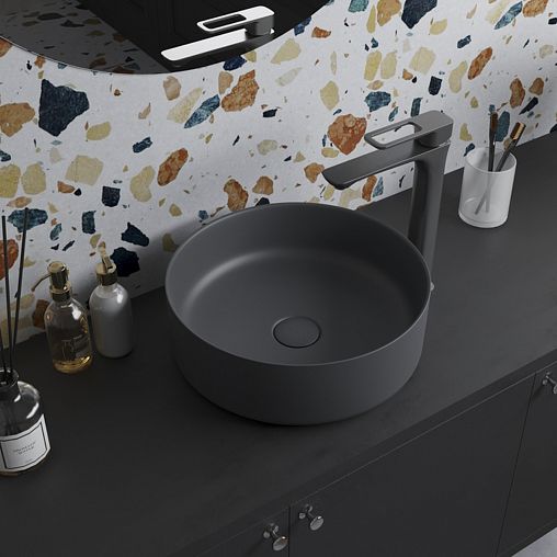 Раковина накладная Iddis Ray, d 35,5 x 12 см, серая матовая фото