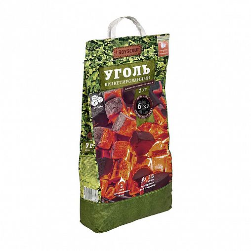 Уголь древесный брикетированный Boyscout, длительного горения, 2 кг фото
