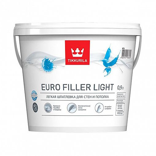 Шпатлевка легкая для стен и потолка Euro Filler Light TIKKURILA 0,9 л белая (база KTA) фото
