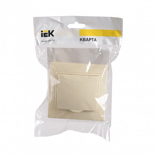 Розетка встраиваемая IEK Кварта РСб10-3-ККм, с крышкой, с заземлением, 16 А, 250 В, IP20, кремовая фото