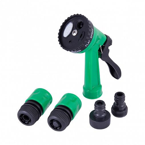 Набор для полива Park HL061, пистолет 4 режима, соединители 1/2", адаптеры, 5 предметов фото
