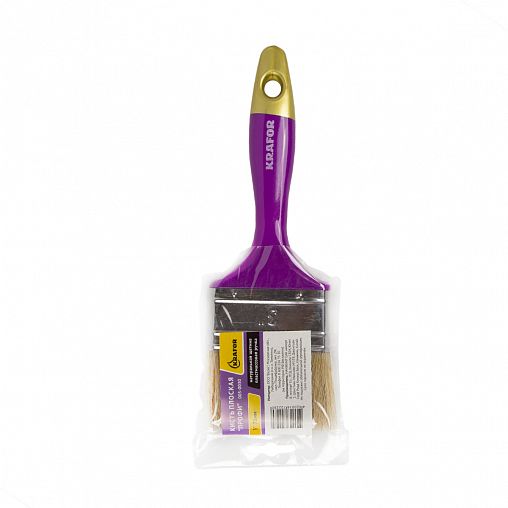 Кисть плоская Krafor Профи №3, натуральная щетина, пластиковая ручка, 75 мм фото