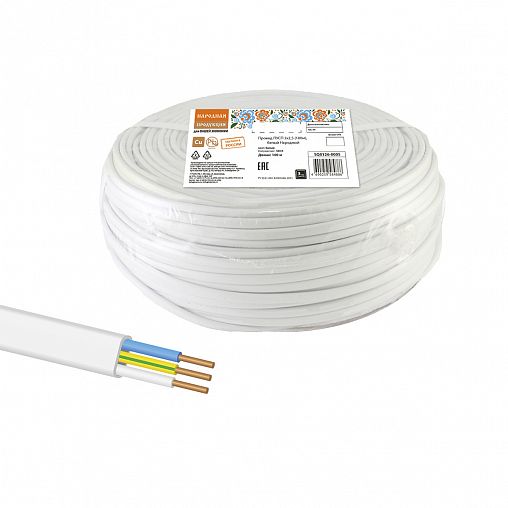 Провод бытовой ПУСП Народный, 3 x 2,5 мм², 100 м, белый фото