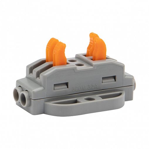 Клемма проходная Rexant СМК 222-422P, 2 полюса, с монтажной площадкой, 0,08 - 4 мм², серая, 5 шт фото