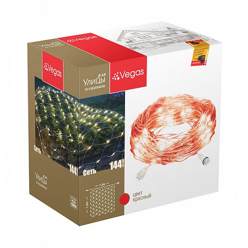 Электрогирлянда-конструктор Vegas Сеть, 144 LED ламп, 1,2 x 1,5 м, красная фото