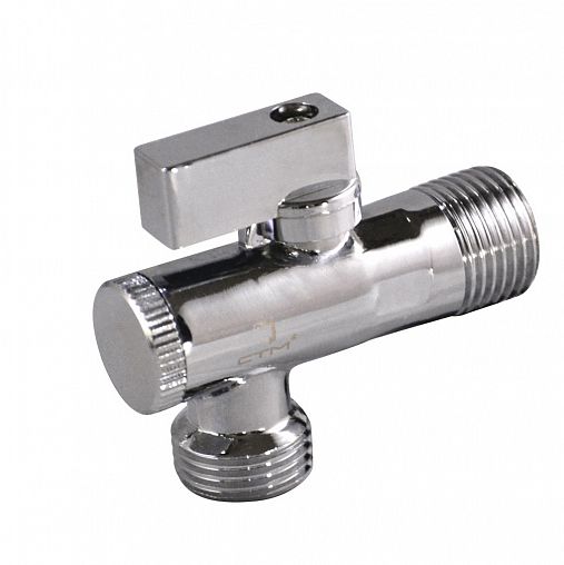 Кран шаровой для труб СТМ, угловой с наружной резьбой 1/2" x 3/4", бабочка, с фильтром фото