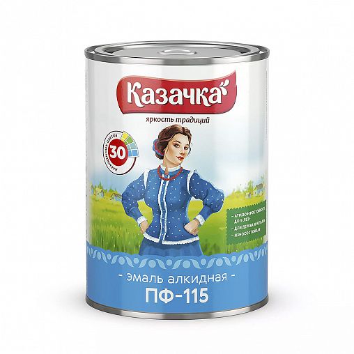 Эмаль ПФ-115 алкидная Казачка, глянцевая, 0,9 кг, белая фото