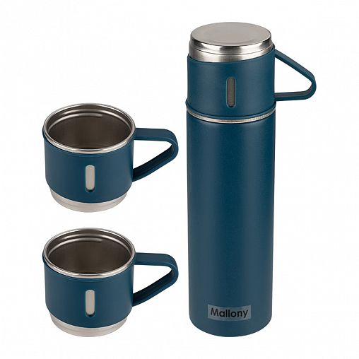 Термос Mallony Festa, 0,5 л, 3 термокружки, синий фото