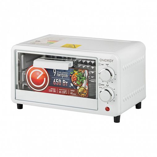 Мини-печь Energy GT-09A-W, 9 л, 650 Вт, таймер, термостат, белая фото