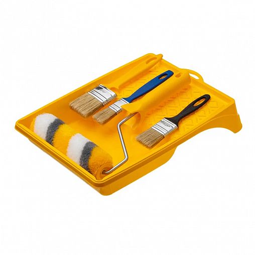 Набор малярный для эмалей Акор Эксперт, 3 кисти, валик полиакриловый D55 x 180 мм с ванночкой фото