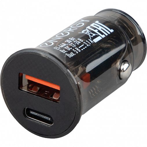 Автомобильное зарядное устройство Energy ET-44А, USB/Type C, черное фото