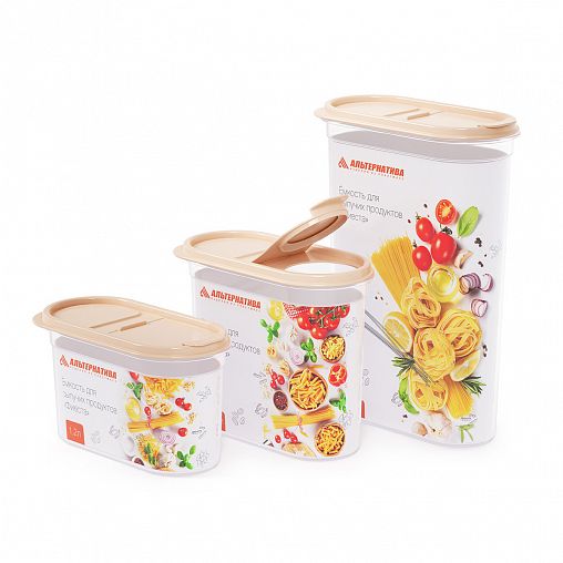 Емкость для сыпучих продуктов Альтернатива Фиеста, с клапаном, 1,2 л, бежевая фото