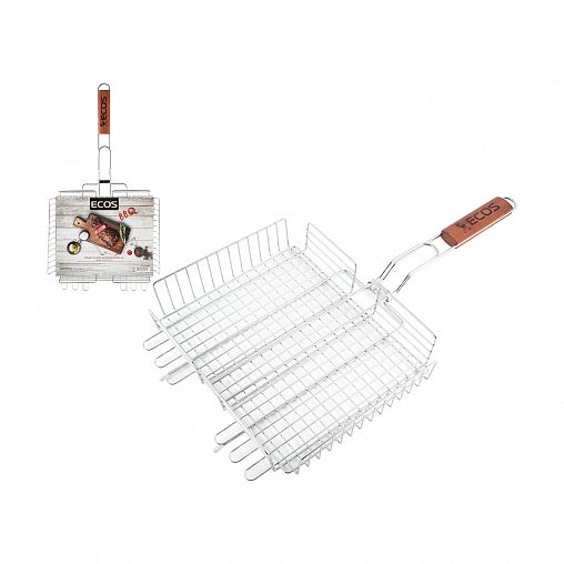 Решетка-гриль Ecos Basic-W, с деревянной ручкой, 31 х 24 х 5,5 см фото